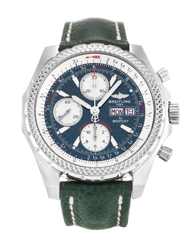 Breitling Bentley GT Navy-blue Dial Green Leather Strap Watch-