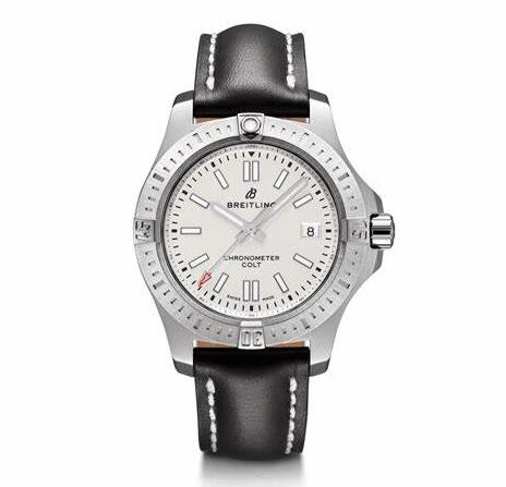 The white dial fake watch has a date window.